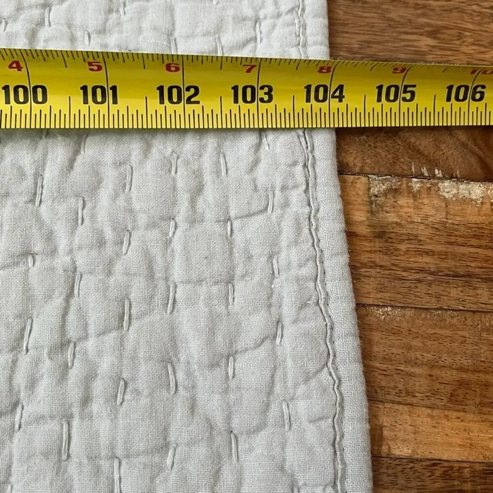 Pottery Barn Pick-Stitch Cotton Linen Blue Green Quilt 104